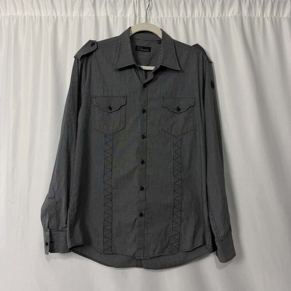 7 Diamonds Mens Medium Black Western Long Sleeve Shirt Button Down